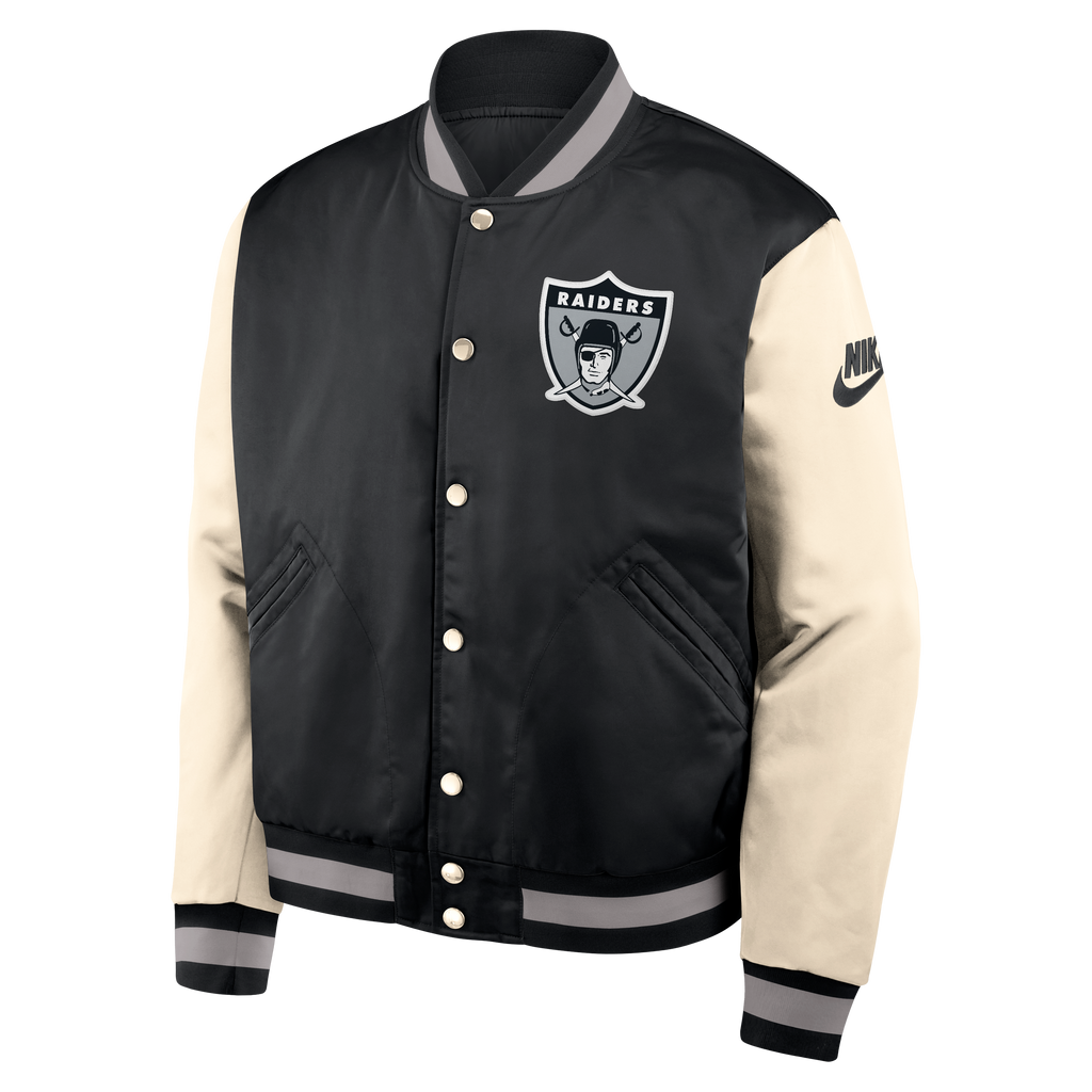 Nike Men Las Vegas Raiders Rewind Legacy Varsity Jacket product image 1, provided for visual reference and product detail