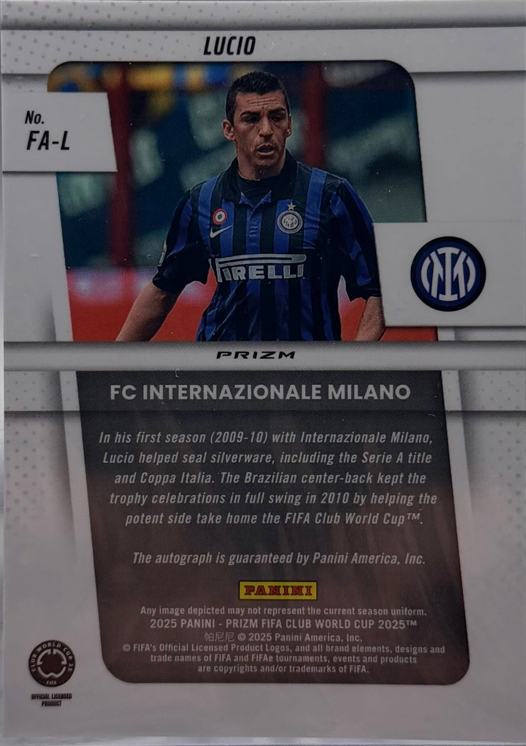 2025 Prizm Fifa Club World Cup Lucio Velocity Prizm Auto #Fa-L product image 2, provided for visual reference and product