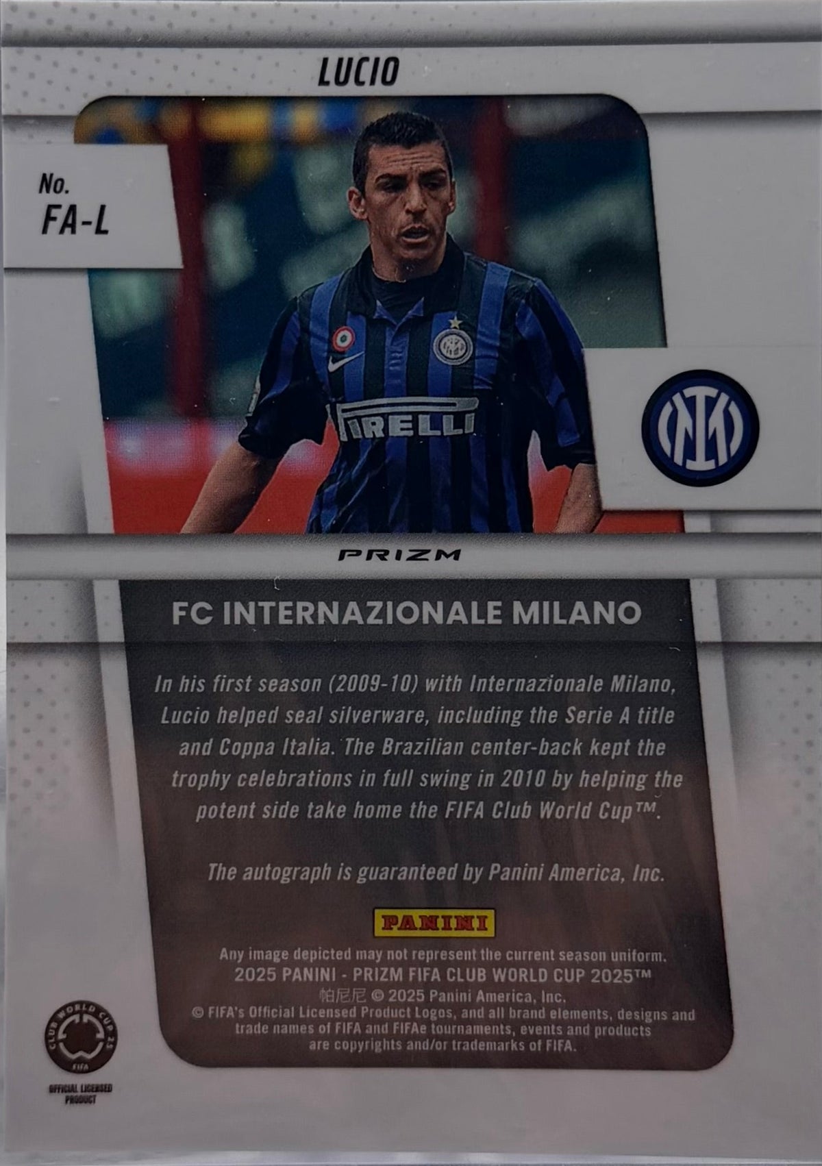 2025 Prizm Fifa Club World Cup Lucio Velocity Prizm Auto #Fa-L product image 2, provided for visual reference and product