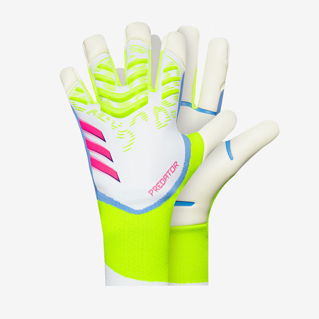 adidas PREDATOR PRO GOALKEEPER GLOVES - White/Lucid Lemon product image 1, provided for visual reference and product detail