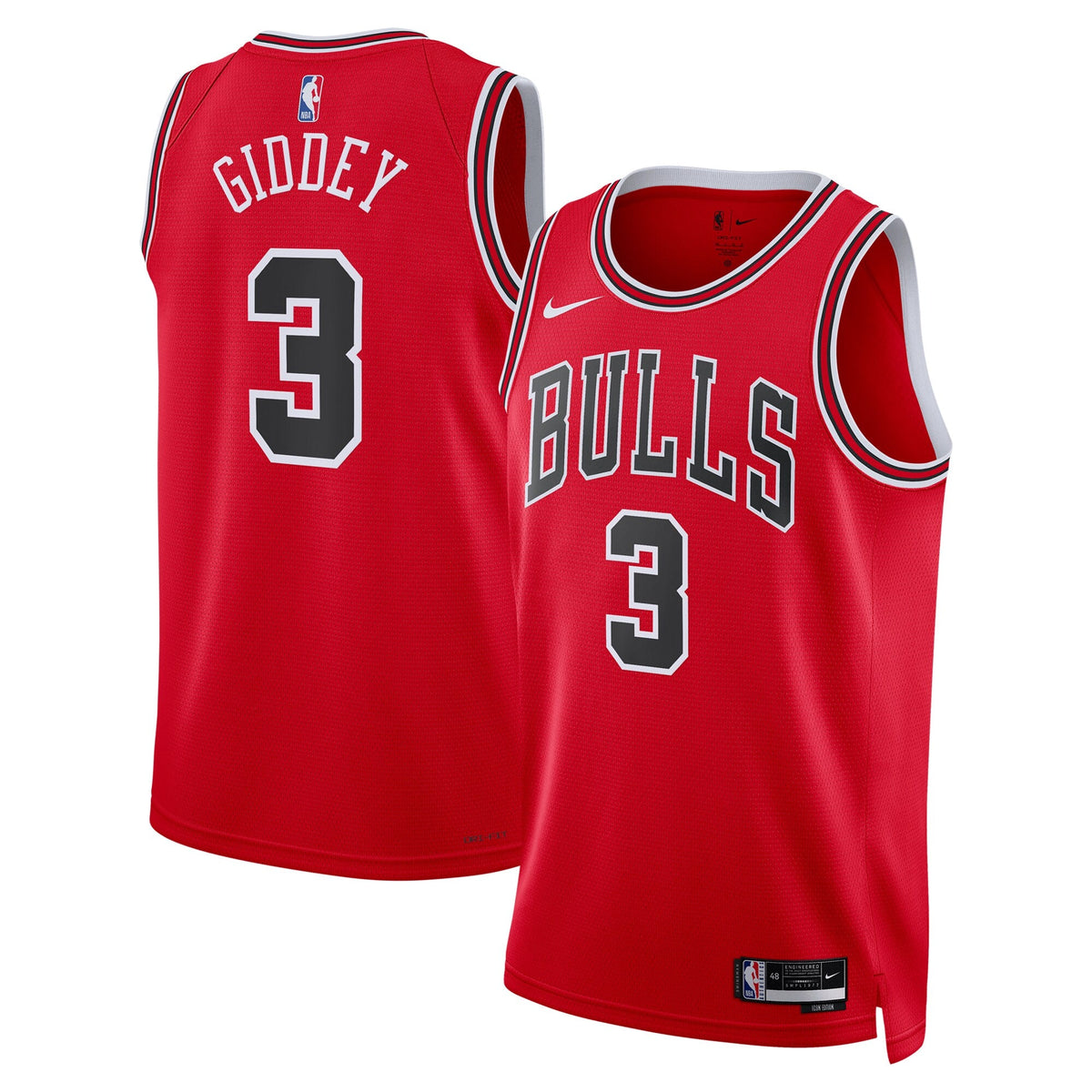 Josh Giddey Chicago Bulls Icon Edition Swingman Jersey - Red - Unisex product image 2, provided for visual reference and