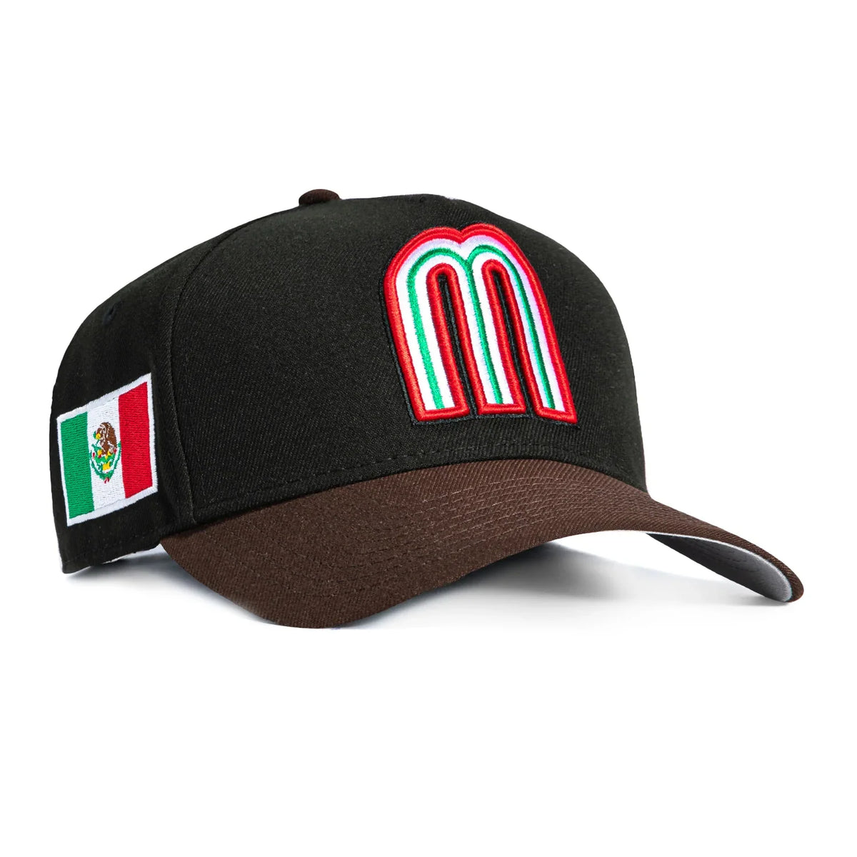 New Era Mexico WBC 9FORTY A-Frame Snapback Hat-Black/Brown product image 1, provided for visual reference and product detail