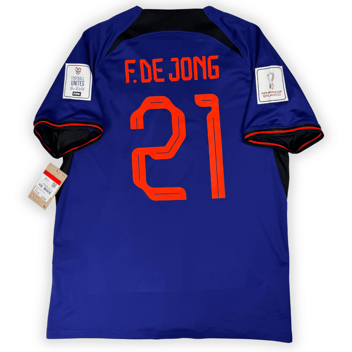 2022 Netherlands World Cup Away Shirt De Jong #21 - (L) product image 2, provided for visual reference and product detail