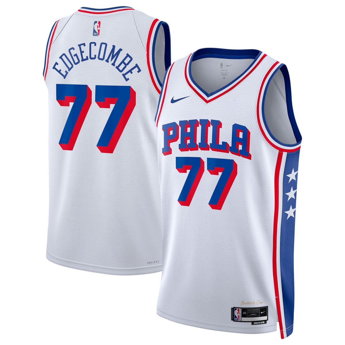 VJ Edgecombe Philadelphia 76ers Association Edition Swingman Jersey - White - Unisex product image 1, provided for visual