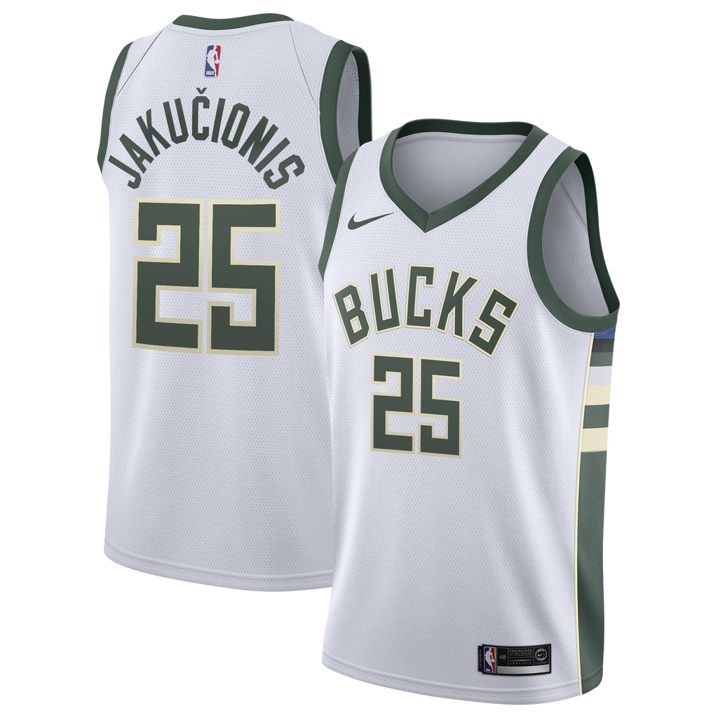 Kasparas Jakučionis Milwaukee Bucks Association Edition Swingman Jersey - White - Youth product image 2, provided for visual