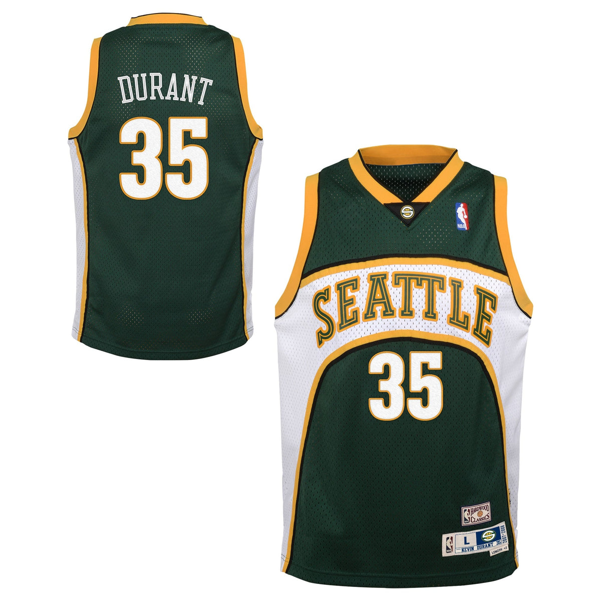 Kevin Durant Seattle Supersonics 2007-08 Hardwood Classics Swingman Road Jersey - White/Green - Youth product image 1,