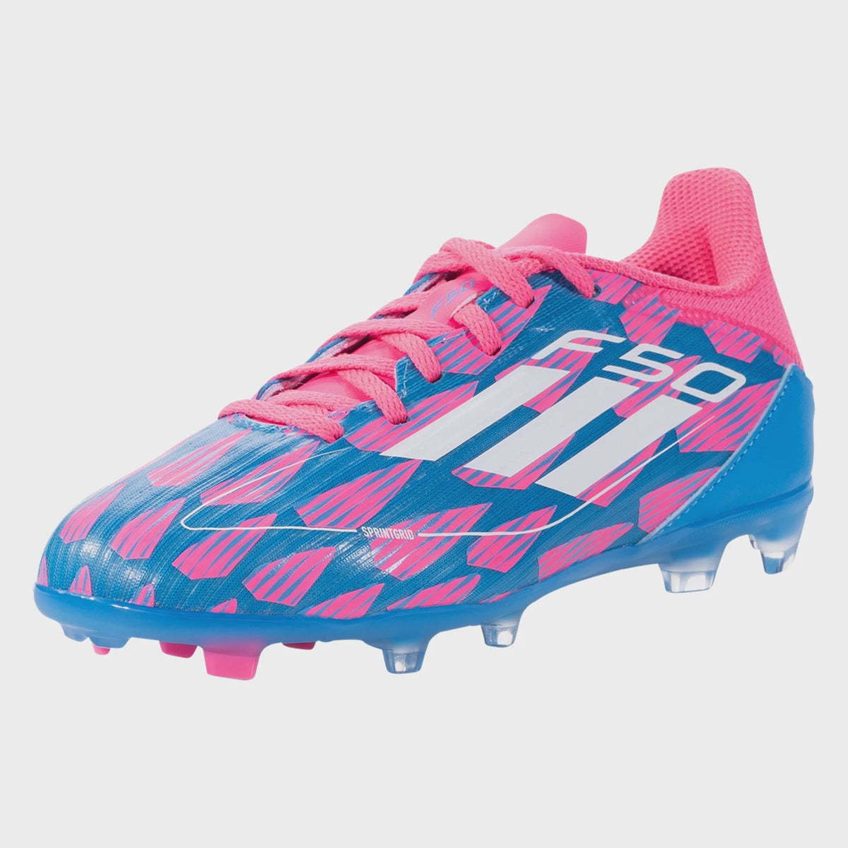 Adidas F50 League Fg/Mg J Solar Blue/ Pink product image 2, provided for visual reference and product detail review