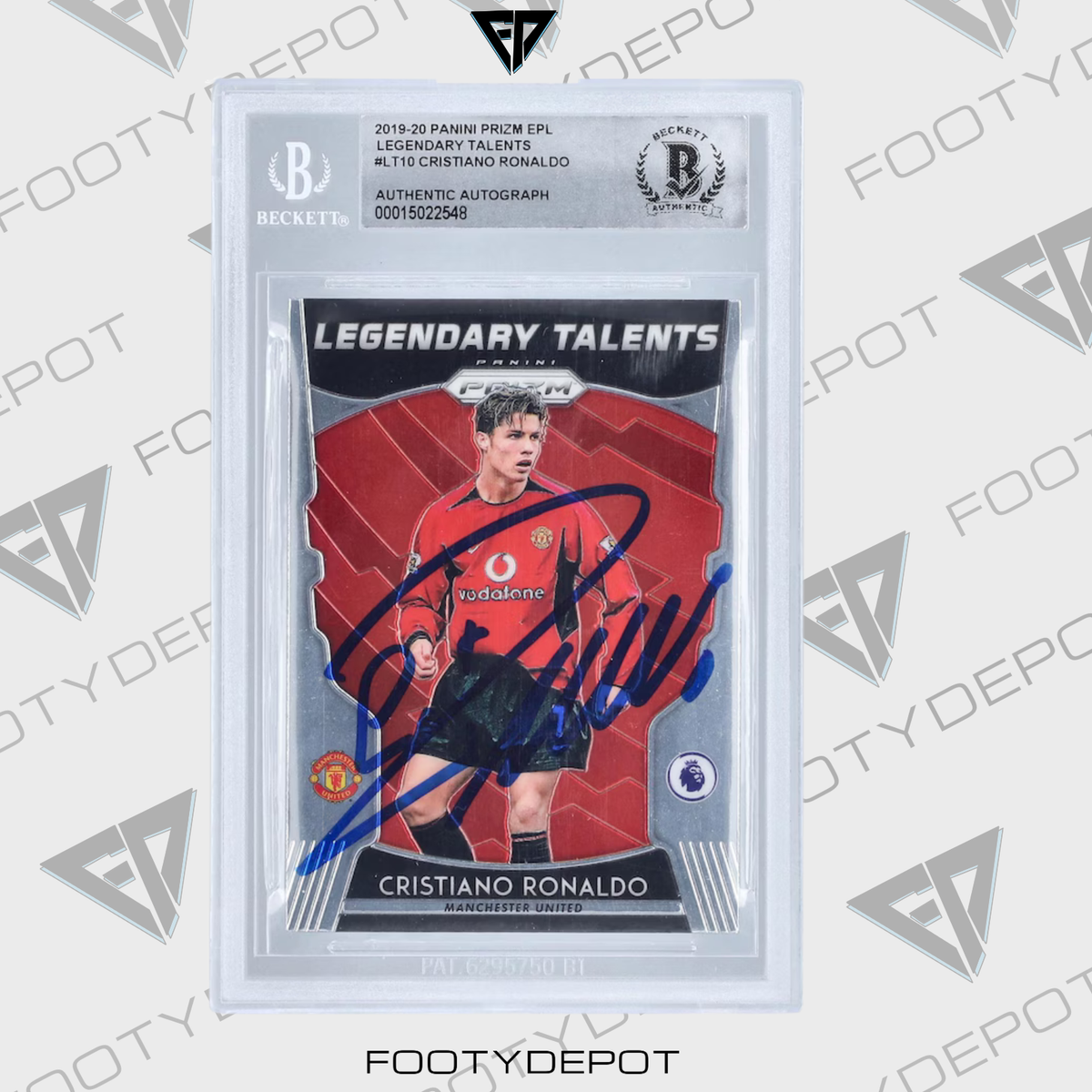 CRISTIANO RONALDO MUFC AUTOGRAPHED 2019-20 EPL PRIZM LEGENDARY TALENTS #LT-10 BAS Authenticated Card product image 2,