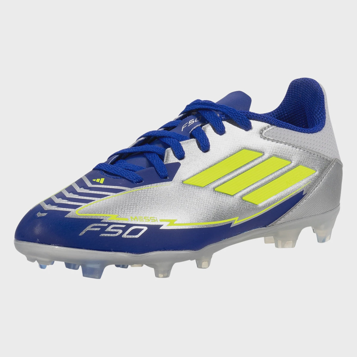 Adidas F50 League Messi Fg/Mg J ' Silver Metallic/ Solar Yellow product image 1, provided for visual reference and product