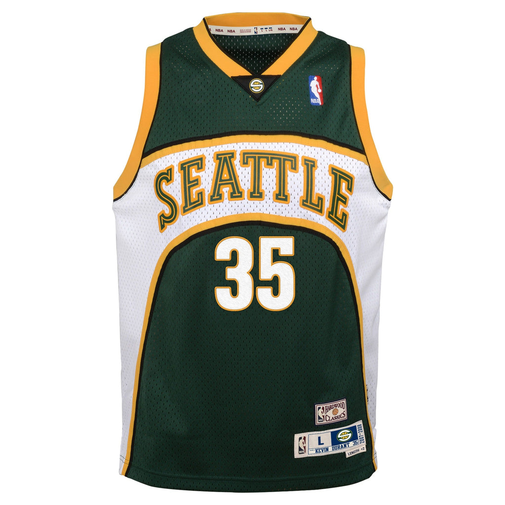 Kevin Durant Seattle Supersonics 2007-08 Hardwood Classics Swingman Road Jersey - White/Green - Youth product image 3,