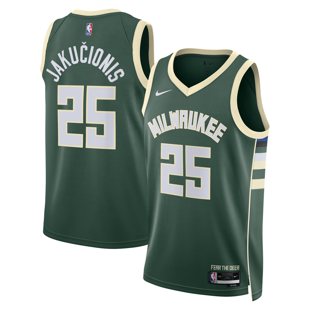 Kasparas Jakučionis Milwaukee Bucks Icon Edition Swingman Jersey - White - Unisex product image 2, provided for visual