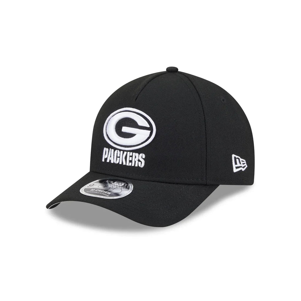 New Era Green Bay Packers M-Crown A-FRAME 9FORTY Adjustable Hat-Black/White product image 2, provided for visual reference