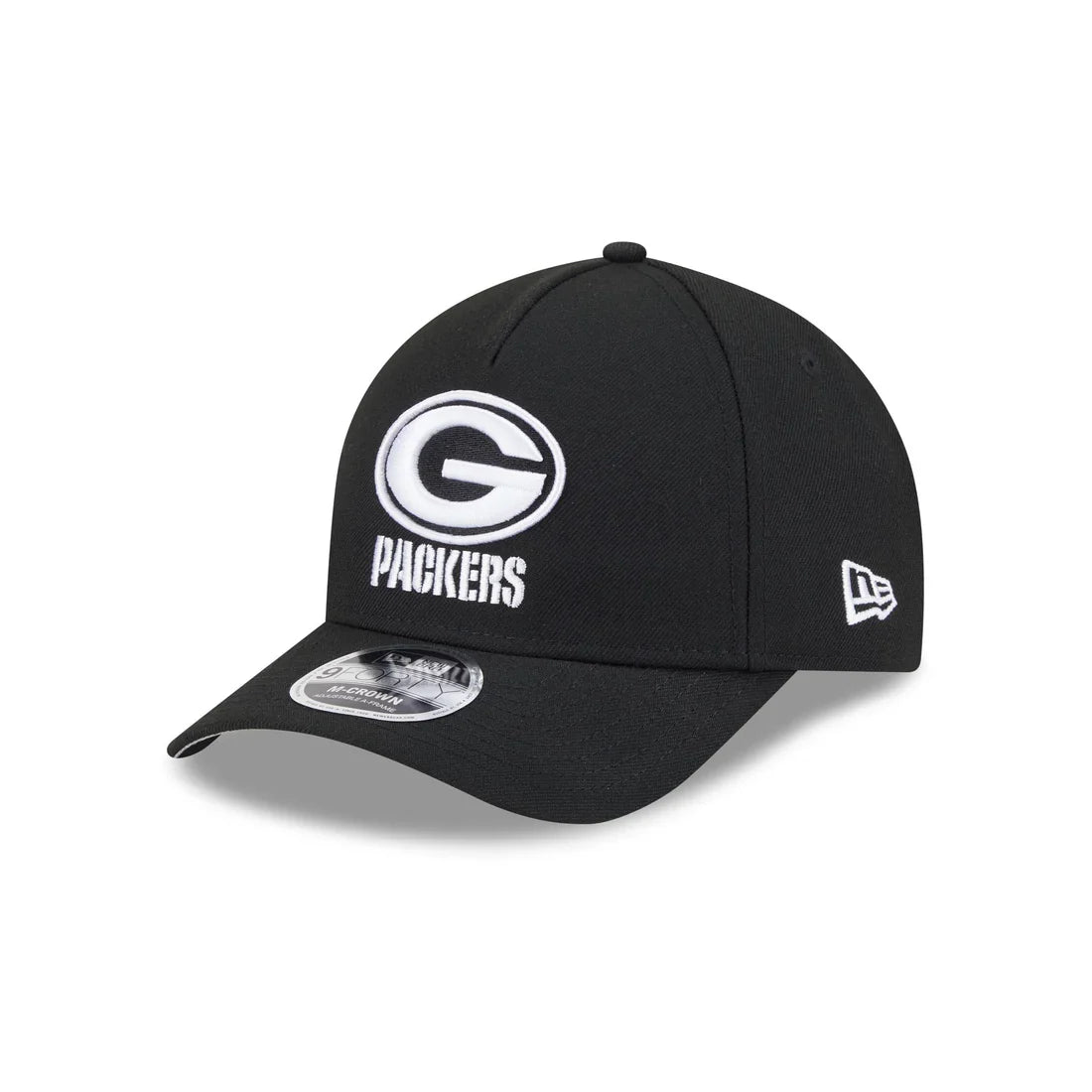 New Era Green Bay Packers M-Crown A-FRAME 9FORTY Adjustable Hat-Black/White product image 2, provided for visual reference
