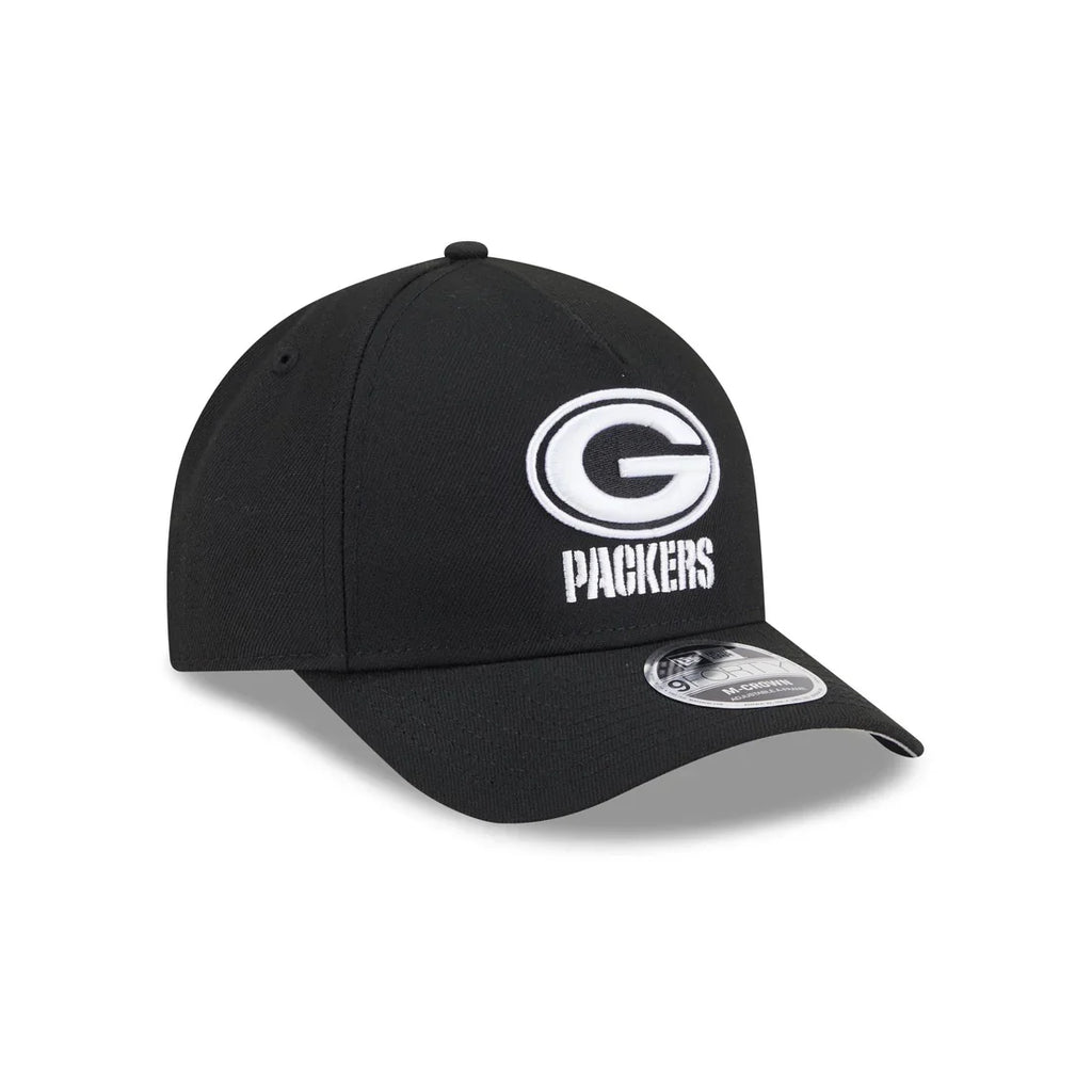 New Era Green Bay Packers M-Crown A-FRAME 9FORTY Adjustable Hat-Black/White product image 1, provided for visual reference