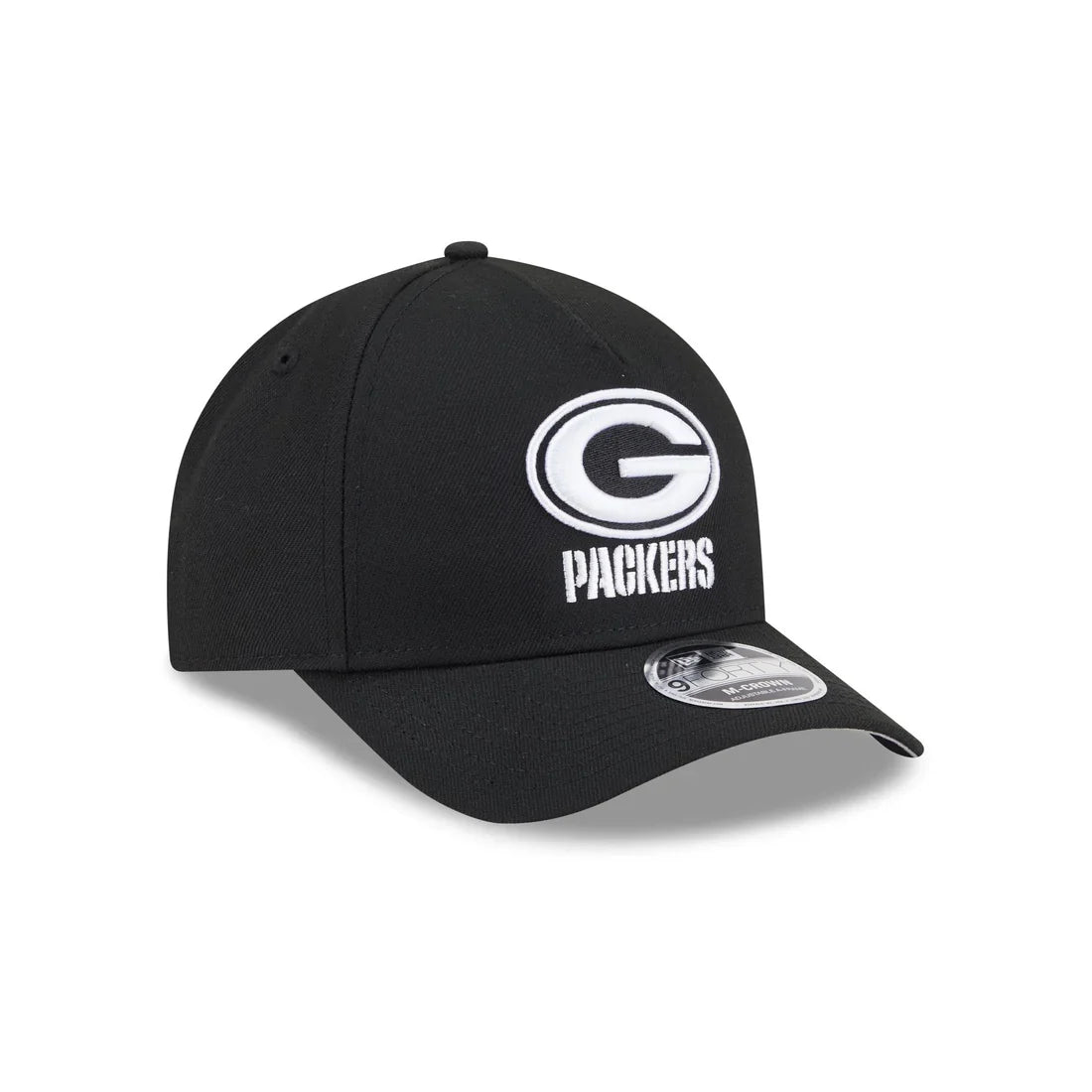 New Era Green Bay Packers M-Crown A-FRAME 9FORTY Adjustable Hat-Black/White product image 1, provided for visual reference