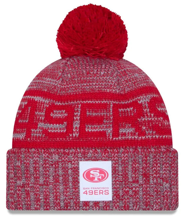 New Era San Francisco 49ers 2025 Cold Weather Cuffed Knit Hat With Pom- Scarlet product image 1, provided for visual