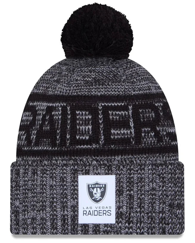 New Era Las Vegas Raiders 2025 Cold Weather Cuffed Knit Hat With Pom- Black product image 1, provided for visual reference