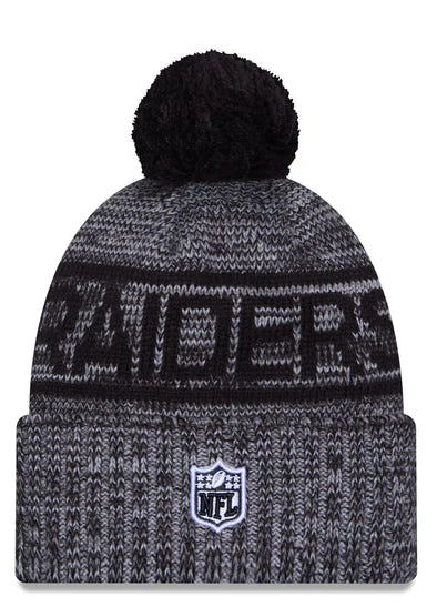 New Era Las Vegas Raiders 2025 Cold Weather Cuffed Knit Hat With Pom- Black product image 2, provided for visual reference