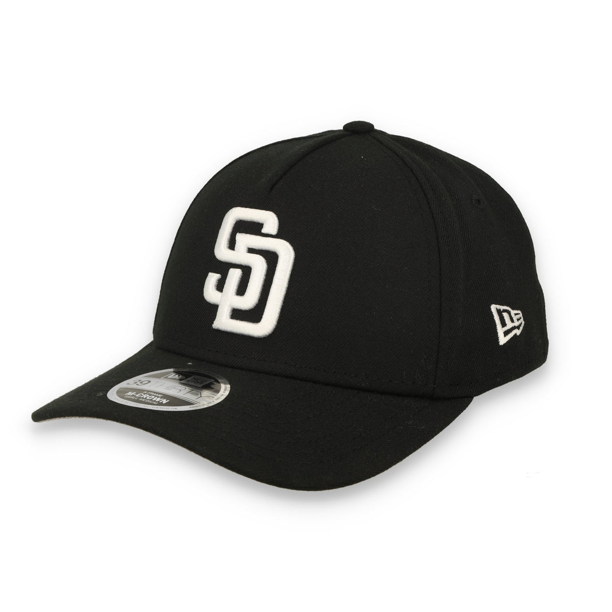 New Era San Diego Padres 39THIRTY M-Crown A-Frame Stretch Fit Hat-Black/White product image 2, provided for visual reference