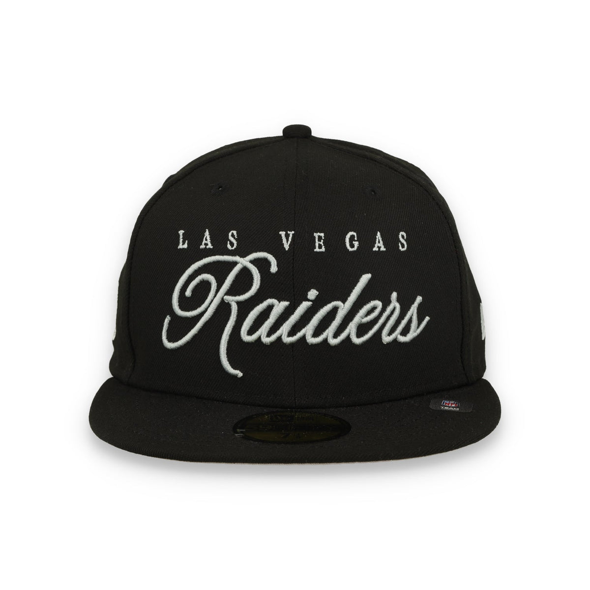 New Era Las Vegas Raiders Scripted 59FIFTY Fitted Hat-Black/Black product image 3, provided for visual reference and product