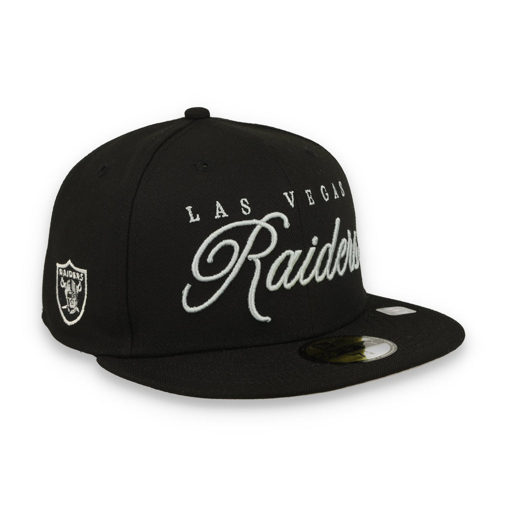 New Era Las Vegas Raiders Scripted 59FIFTY Fitted Hat-Black/Black product image 1, provided for visual reference and product