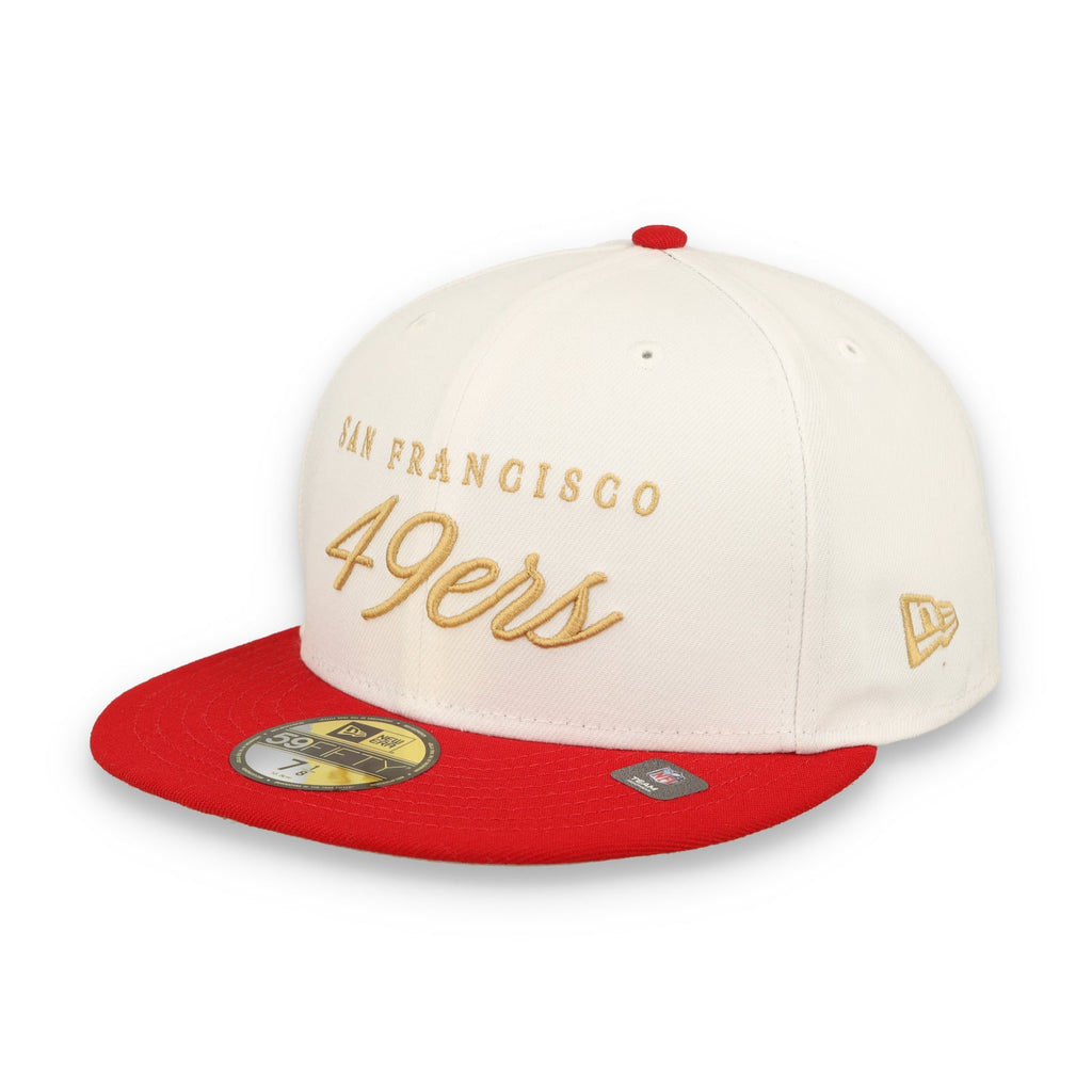 New Era San Francisco 49ers Scripted 59FIFTY Fitted Hat-White/Red product image 2, provided for visual reference and product