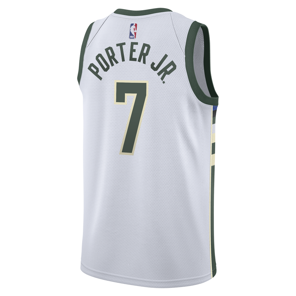 Kevin Porter Jr. Milwaukee Bucks Association Edition Swingman Jersey - White - Youth product image 4, provided for visual