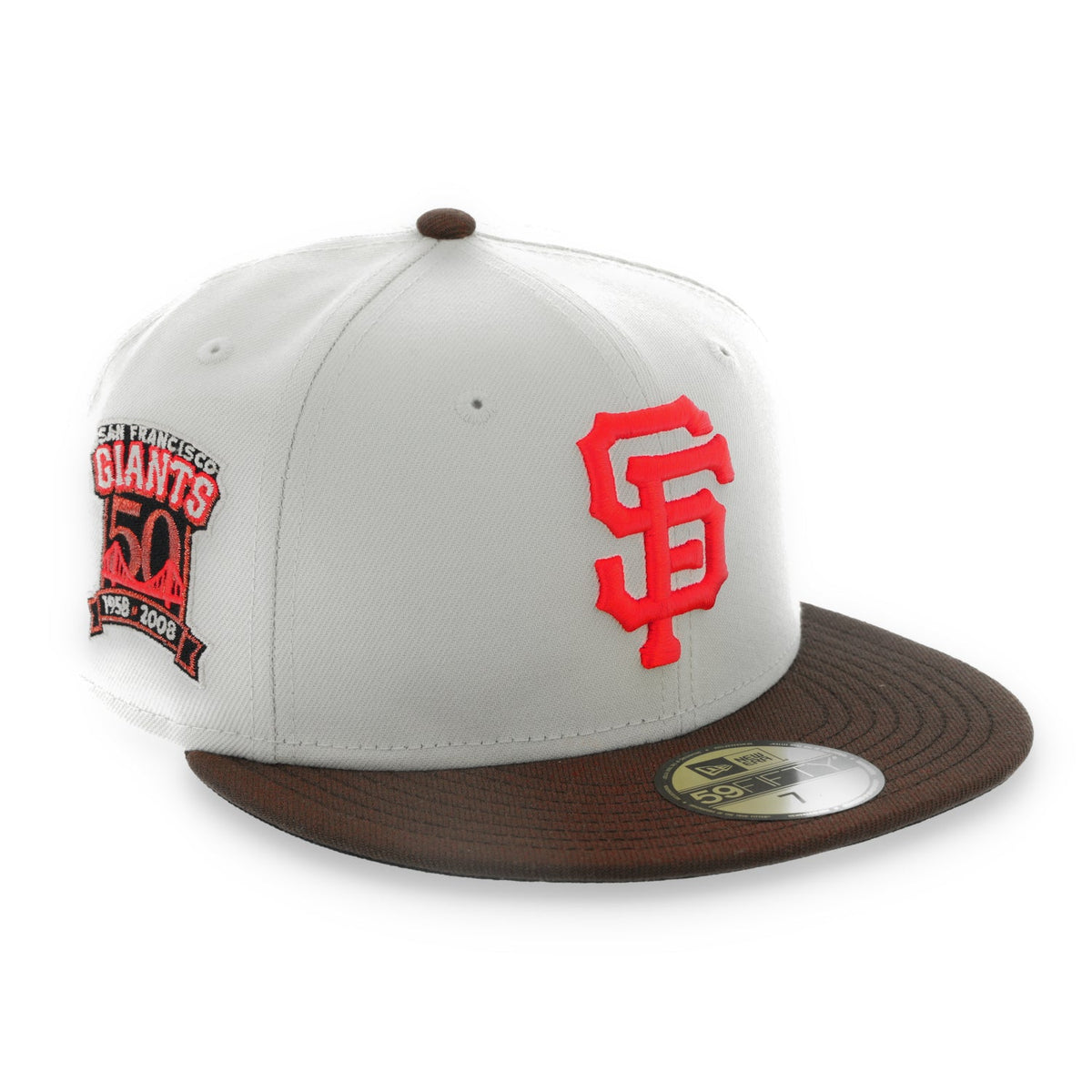 New Era San Francisco Giants 50th Anniversary Side patch 59FIFTY Fitted Hat-Poly Stone/Walnut product image 1, provided for