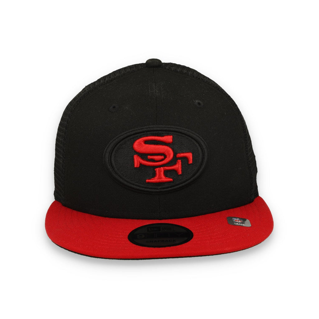 Exclusive New Era San Francisco 49ers Oval 9FIFTY Trucker Hat-Black/Red product image 1, provided for visual reference and
