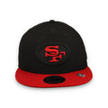 Exclusive New Era San Francisco 49ers Oval 9FIFTY Trucker Hat-Black/Red product image 1, provided for visual reference and