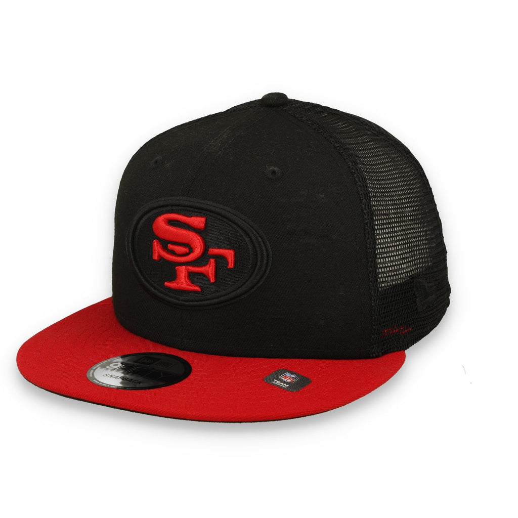 Exclusive New Era San Francisco 49ers Oval 9FIFTY Trucker Hat-Black/Red product image 2, provided for visual reference and