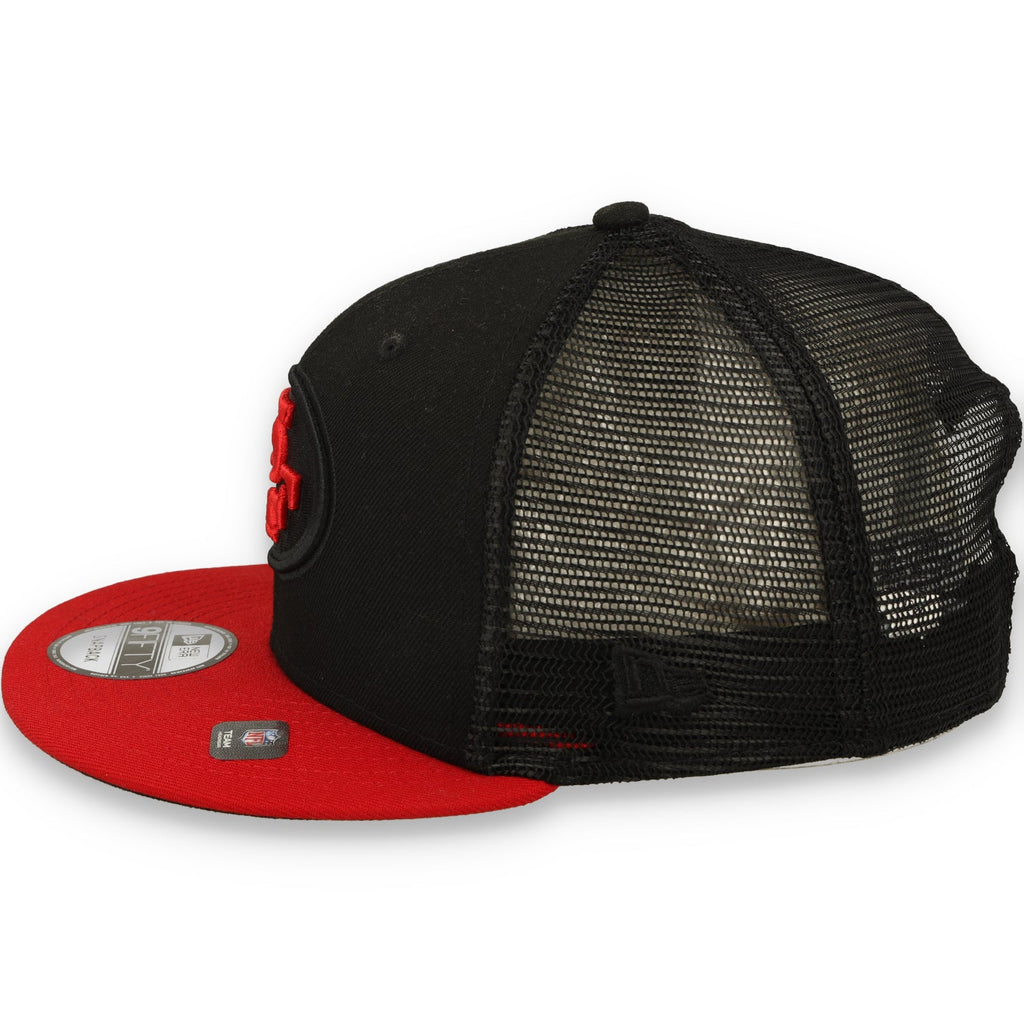Exclusive New Era San Francisco 49ers Oval 9FIFTY Trucker Hat-Black/Red product image 3, provided for visual reference and