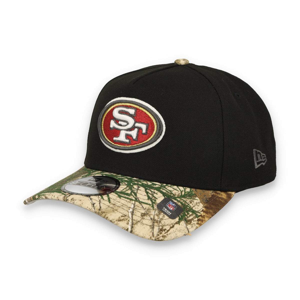 New Era San Francisco 9Forty A-Frame 49Ers 'Black Crown Realtree Visor' product image 1, provided for visual reference and