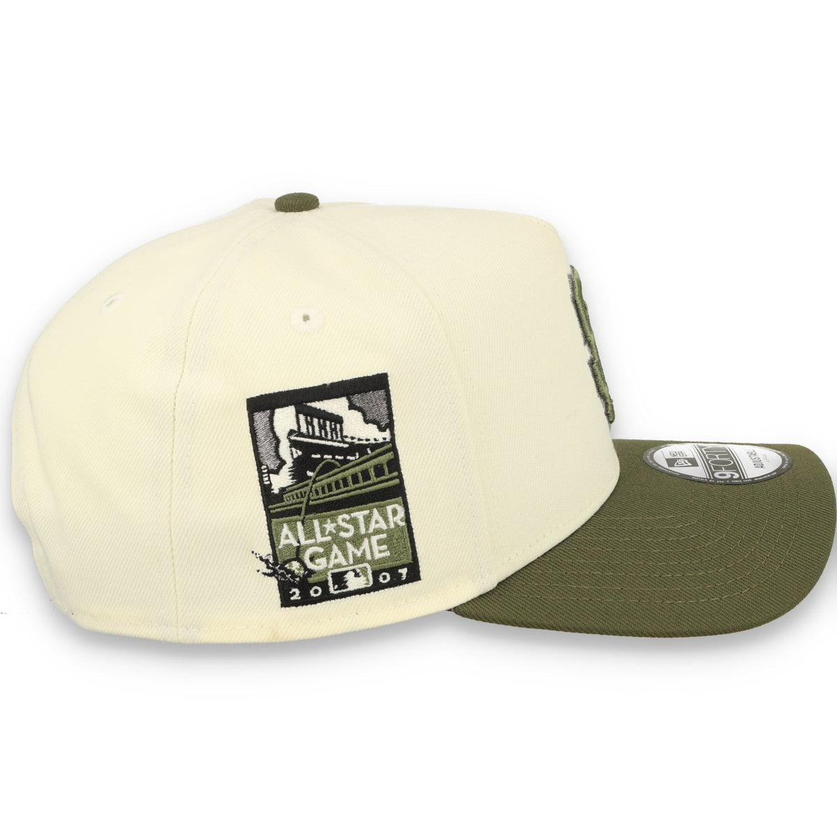 New Era San Francisco Giants ALL STAR 2007 SIDE PATCH 9FORTY A-Frame Snapback-Cream/olive green product image 4, provided