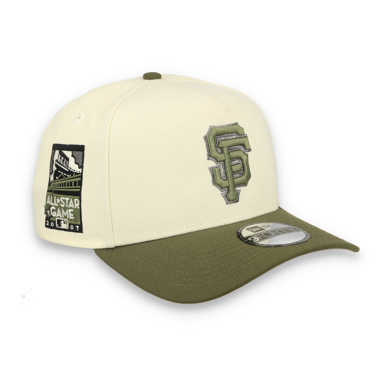New Era San Francisco Giants ALL STAR 2007 SIDE PATCH 9FORTY A-Frame Snapback-Cream/olive green product image 1, provided
