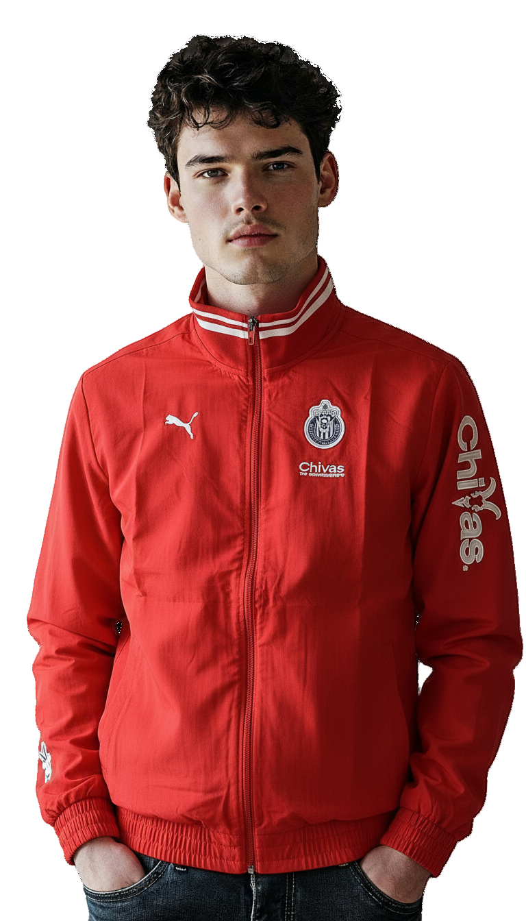 Puma Men Chivas Jacket -RED/WHITE product image 1, provided for visual reference and product detail review