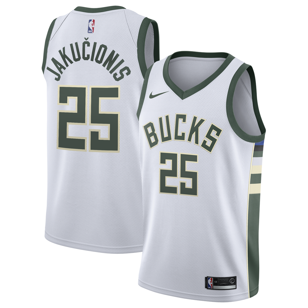 Kasparas Jakučionis Milwaukee Bucks Association Edition Swingman Jersey - White - Youth product image 1, provided for visual
