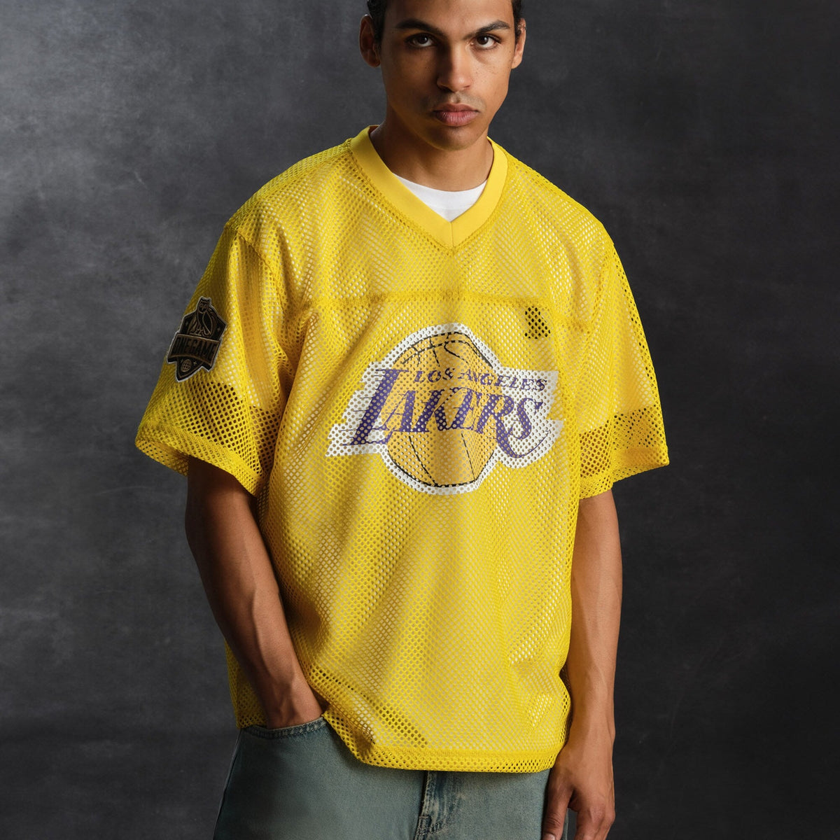 Los Angeles Lakers OVO Mesh Football Jersey - Mens product image 8, provided for visual reference and product detail review