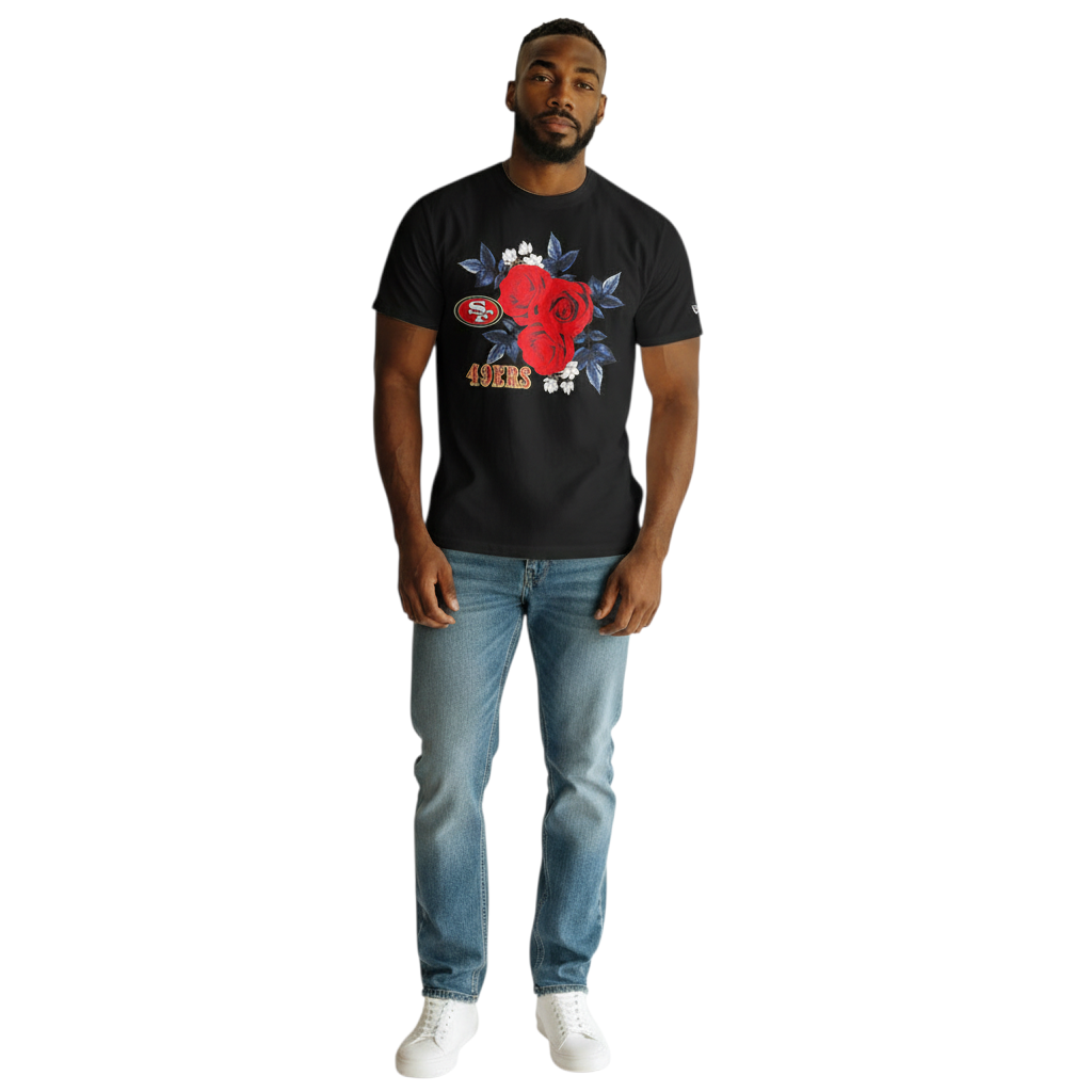 New Era Men San Francisco 49ers Graphic Roses Black T-Shirt product image 4, provided for visual reference and product