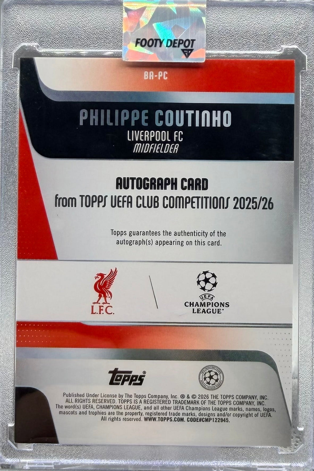 2025-26 Topps Flagship Ucc Phillip Coutinho Auto #/10 product image 2, provided for visual reference and product detail
