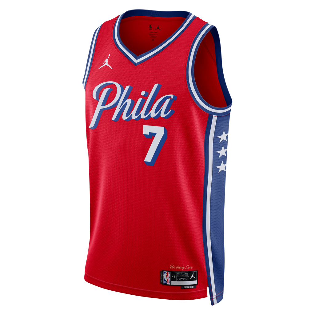 Jaylen Brown Philadelphia 76ers Statement Edition Swingman Jersey - Red - Unisex product image 3, provided for visual