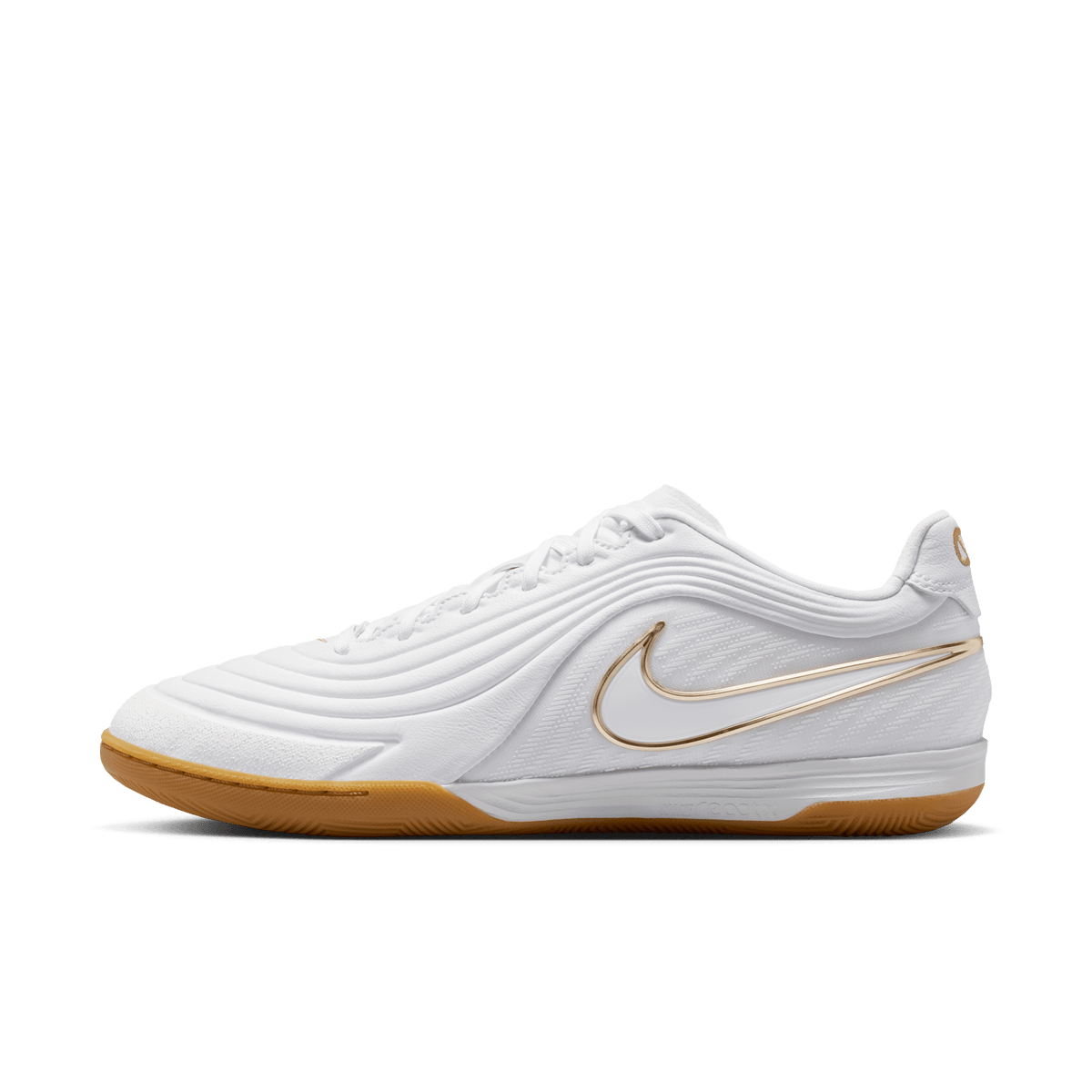 Nike Tiempo Reactgato Indoor/Court Low-Top Soccer Shoes - White/Metalic Gold product image 1, provided for visual reference