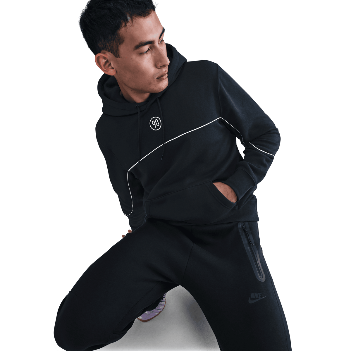Nike Club Total 90 Men Soccer Pullover Hoodie-Black/White product image 5, provided for visual reference and product detail
