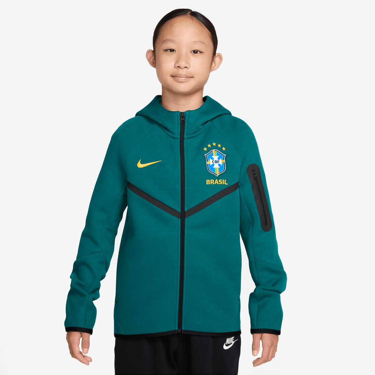Nike Brazil Tech Fleece Big Kids' (Boys') Soccer Full-Zip Hoodie product image 3, provided for visual reference and product