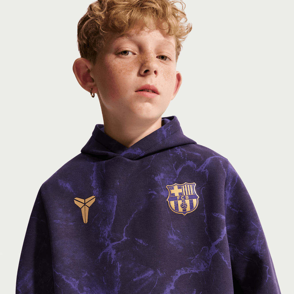 Nike FC Barcelona Away Big Kids' Kobe Soccer Pullover Hoodie product image 1, provided for visual reference and product
