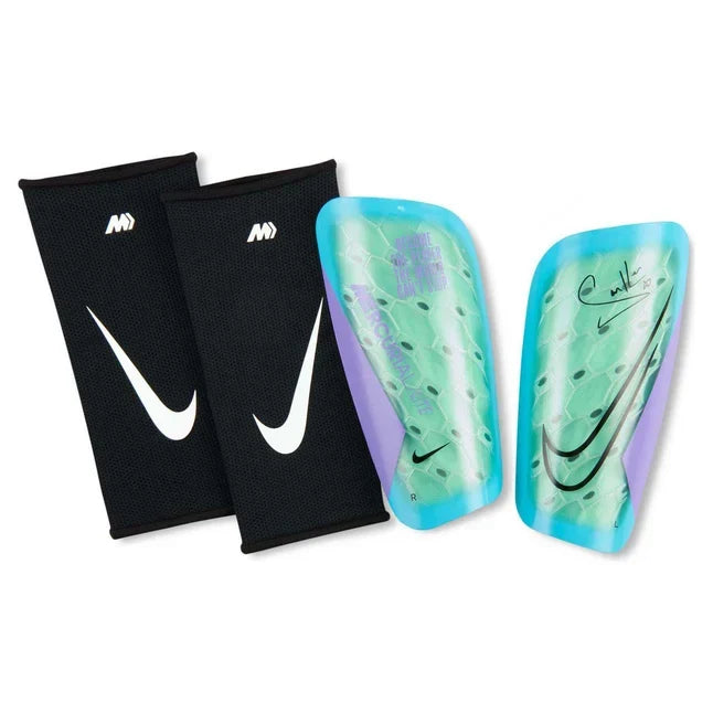 Nike Mercurial Lite "Sam Kerr" Soccer Shin Guards - Green/Purple product image 1, provided for visual reference and product