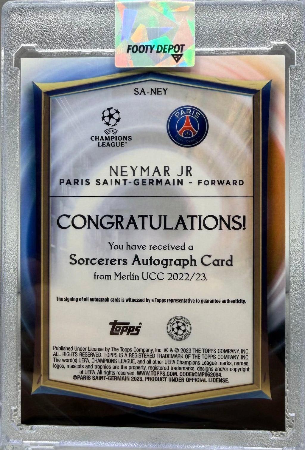 2022-2023 Topps Merlin Sorcerers Neymar Jr Auto #/50 product image 2, provided for visual reference and product detail review