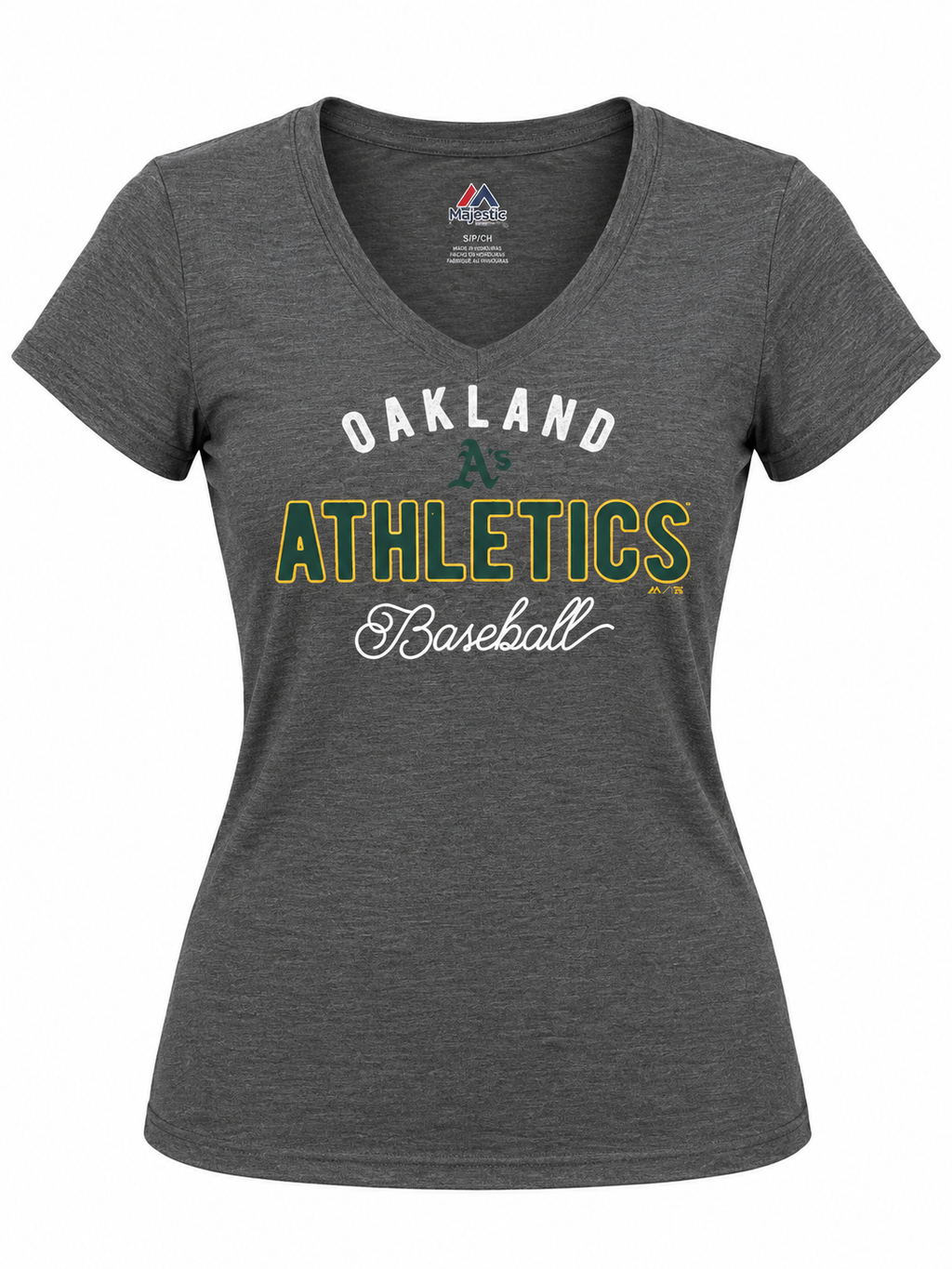 Majestic Women Oakland Athletics V-Neck T-Shirt- GREY product image 1, provided for visual reference and product detail