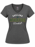 Majestic Women Oakland Athletics V-Neck T-Shirt- GREY product image 1, provided for visual reference and product detail