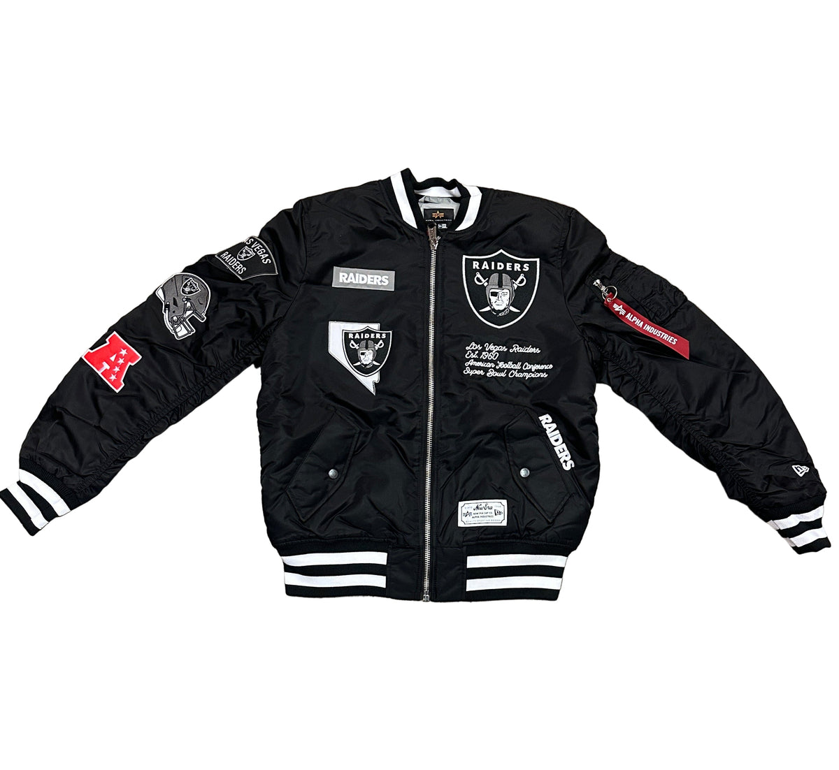 New Era Alpha Industries Las Vegas Raiders Bomber Jacket - Black product image 1, provided for visual reference and product